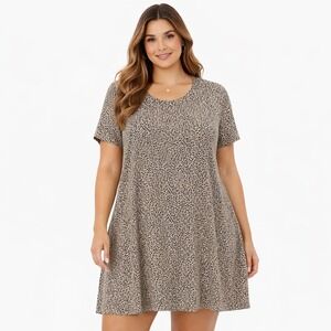 Premise Dresses Womens Large Leopard Print Short Sleeve T-Shirt Dress Tan Black